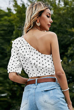 Load image into Gallery viewer, Polka Dot One-Shoulder Ruffled Crop Top