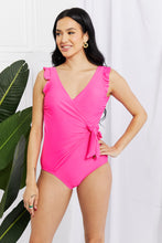 Load image into Gallery viewer, Pink Ruffle Faux Wrap One-Piece