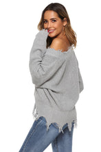 Load image into Gallery viewer, Off-Shoulder Ribbed Long Sleeve Raw Hem Sweater