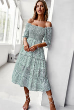 Load image into Gallery viewer, Floral Off-Shoulder Smocked Midi Dress