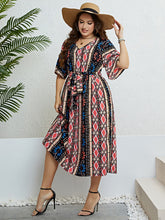 Load image into Gallery viewer, Plus Size Bohemian V-Neck Tie Belt Midi Dress