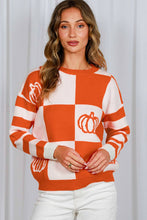 Load image into Gallery viewer, Checker and Pumpkin Knit Sweater
