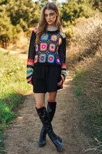 Load image into Gallery viewer, Floral Crochet Striped Sleeve Cropped Knit Sweater

