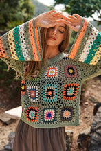 Load image into Gallery viewer, Floral Crochet Striped Sleeve Cropped Knit Sweater
