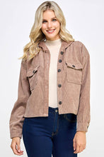 Load image into Gallery viewer, Women Corduroy Oversized Shacket, Hooded Shirt Jacket
