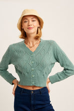 Load image into Gallery viewer, V-neck Scallop Edge Button Down Crop Knit Cardigan
