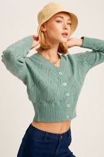 Load image into Gallery viewer, V-neck Scallop Edge Button Down Crop Knit Cardigan
