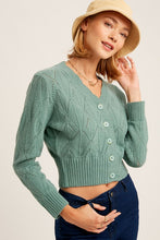 Load image into Gallery viewer, V-neck Scallop Edge Button Down Crop Knit Cardigan
