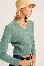 Load image into Gallery viewer, V-neck Scallop Edge Button Down Crop Knit Cardigan
