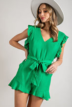 Load image into Gallery viewer, V-NECK RUFFLED WAIST TIE ROMPER
