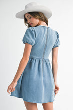 Load image into Gallery viewer, Bow lace puff Mini Denim Dress - Believe Inspire Beauty 

