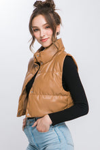 Load image into Gallery viewer, Faux Leather puffer West With Snap Button
