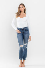 Load image into Gallery viewer, Mid Rise Distressed Crop Slim Straight Jeans
