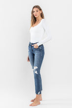 Load image into Gallery viewer, Mid Rise Distressed Crop Slim Straight Jeans
