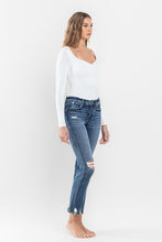 Load image into Gallery viewer, Mid Rise Distressed Crop Slim Straight Jeans
