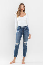 Load image into Gallery viewer, Mid Rise Distressed Crop Slim Straight Jeans
