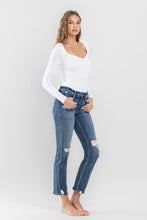 Load image into Gallery viewer, Mid Rise Distressed Crop Slim Straight Jeans
