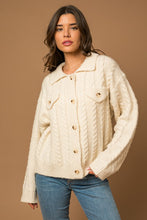 Load image into Gallery viewer, Collared Cable Sweater Cardigan
