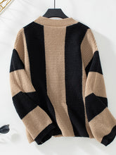 Load image into Gallery viewer, Waffle-Knit V-Neck Striped Long Sleeve Cardigan
