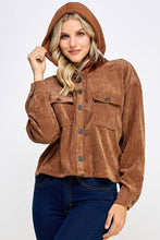 Load image into Gallery viewer, Women Corduroy Oversized Shacket, Hooded Shirt Jacket
