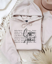 Load image into Gallery viewer, Coffee Addict Words Graphic Hoodie
