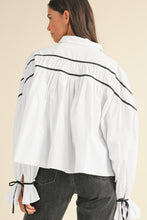 Load image into Gallery viewer, Ribbon Bowtie Collared Neck Flounce Sleeve Shirt
