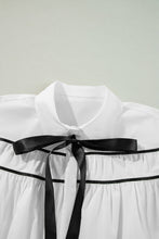 Load image into Gallery viewer, Ribbon Bowtie Collared Neck Flounce Sleeve Shirt
