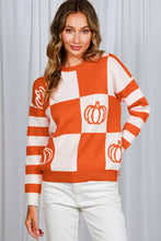 Load image into Gallery viewer, Checker and Pumpkin Knit Sweater
