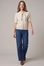 Load image into Gallery viewer, SHORT SLEEVE TIE NECK BUTTON DOWN SWEATER
