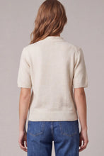 Load image into Gallery viewer, SHORT SLEEVE TIE NECK BUTTON DOWN SWEATER
