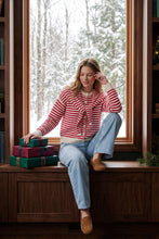 Load image into Gallery viewer, Women's long sleeve striped knit cardigan with matching scarf
