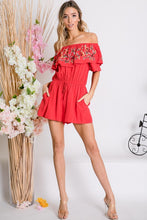 Load image into Gallery viewer, Floral Embroidered Off Shoulder Romper
