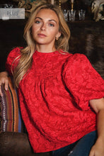 Load image into Gallery viewer, Plus Floral Jacquard Balloon Sleeve Blouse
