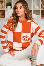 Load image into Gallery viewer, Checker and Pumpkin Knit Sweater
