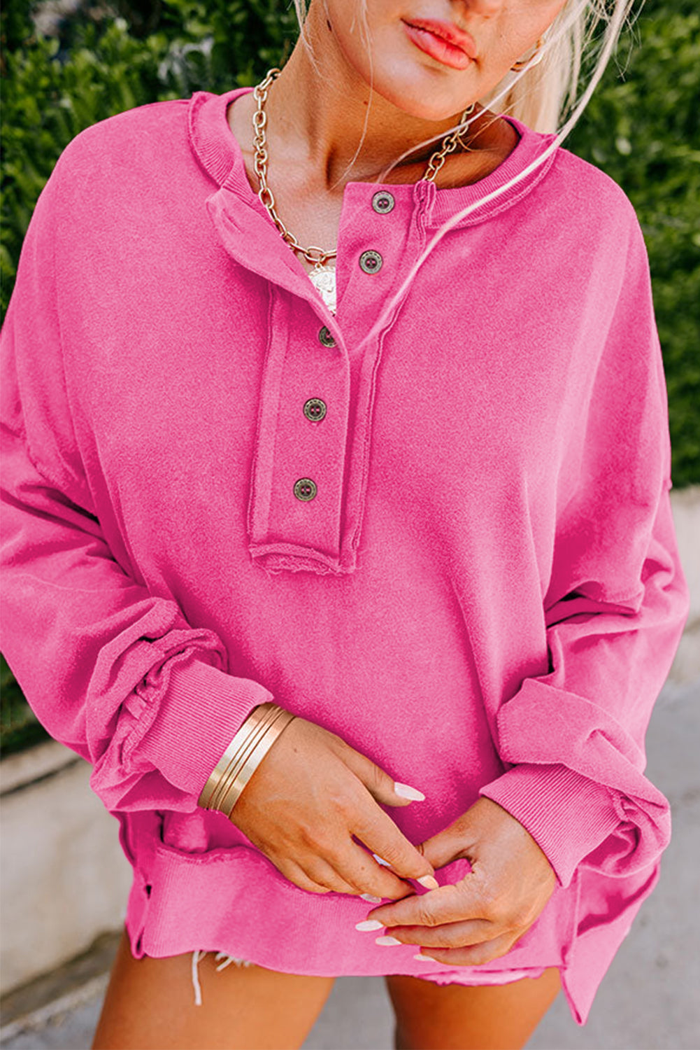 Pink Button Sweatshirt