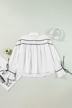 Load image into Gallery viewer, Ribbon Bowtie Collared Neck Flounce Sleeve Shirt
