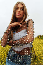 Load image into Gallery viewer, Bead and Pearl Embellished Long Sleeves Mesh Top
