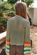 Load image into Gallery viewer, Floral Crochet Striped Sleeve Cropped Knit Sweater
