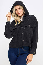Load image into Gallery viewer, Women Corduroy Oversized Shacket, Hooded Shirt Jacket
