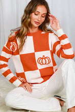 Load image into Gallery viewer, Checker and Pumpkin Knit Sweater
