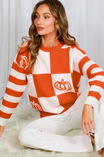 Load image into Gallery viewer, Checker and Pumpkin Knit Sweater
