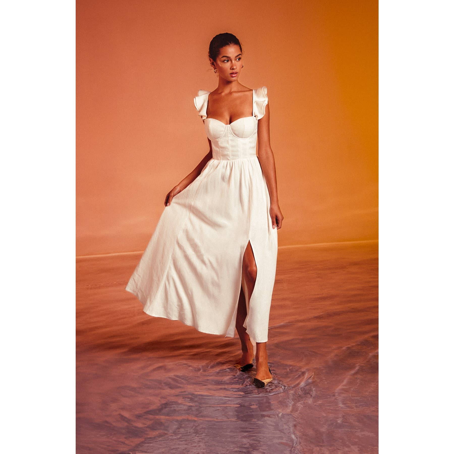 flutter sleeve ruched corset dress ASOS DESIGN flutter sleeve ruched corset detail tiered midi dress in berry