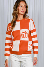 Load image into Gallery viewer, Checker and Pumpkin Knit Sweater
