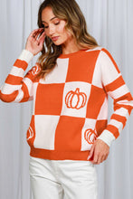 Load image into Gallery viewer, Checker and Pumpkin Knit Sweater
