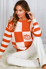 Load image into Gallery viewer, Checker and Pumpkin Knit Sweater
