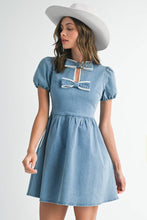Load image into Gallery viewer, Bow lace puff Mini Denim Dress - Believe Inspire Beauty 
