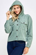 Load image into Gallery viewer, Women Corduroy Oversized Shacket, Hooded Shirt Jacket

