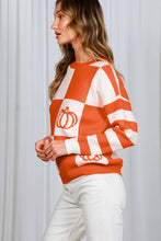 Load image into Gallery viewer, Checker and Pumpkin Knit Sweater
