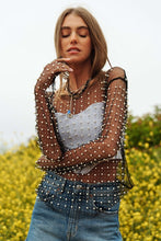 Load image into Gallery viewer, Bead and Pearl Embellished Long Sleeves Mesh Top
