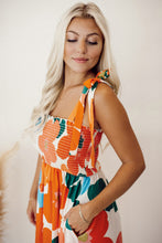 Load image into Gallery viewer, Orange floral smock dress
